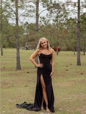 Sherri hill 56620 size 0 Sparkle Corset Long Prom Dress black rhinestones ruched